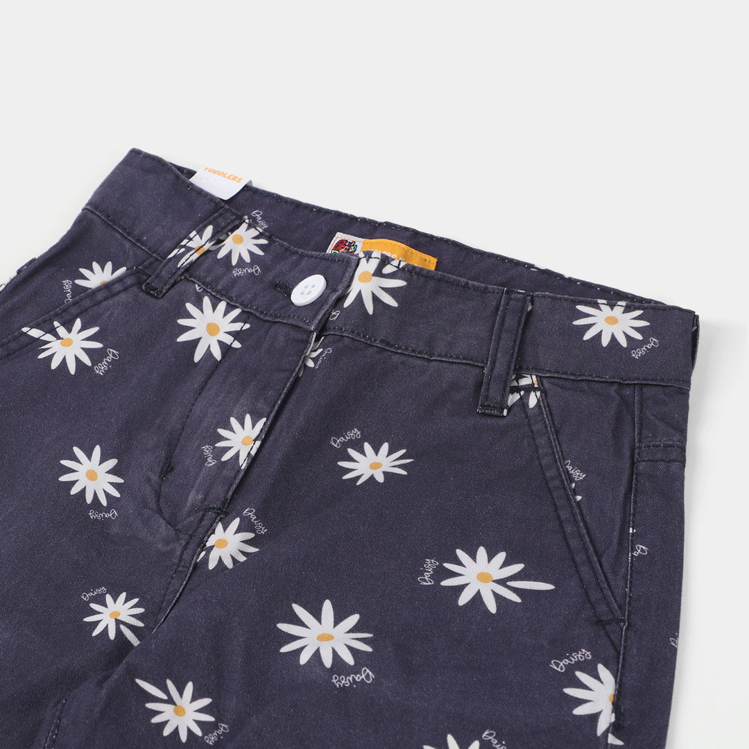 Girls Cotton Pant Printed Flower-NAVY