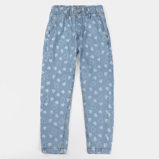 Girls Denim Pant Hearts-Mid Blue