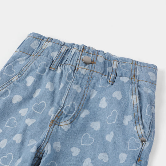 Girls Denim Pant Hearts-Mid Blue