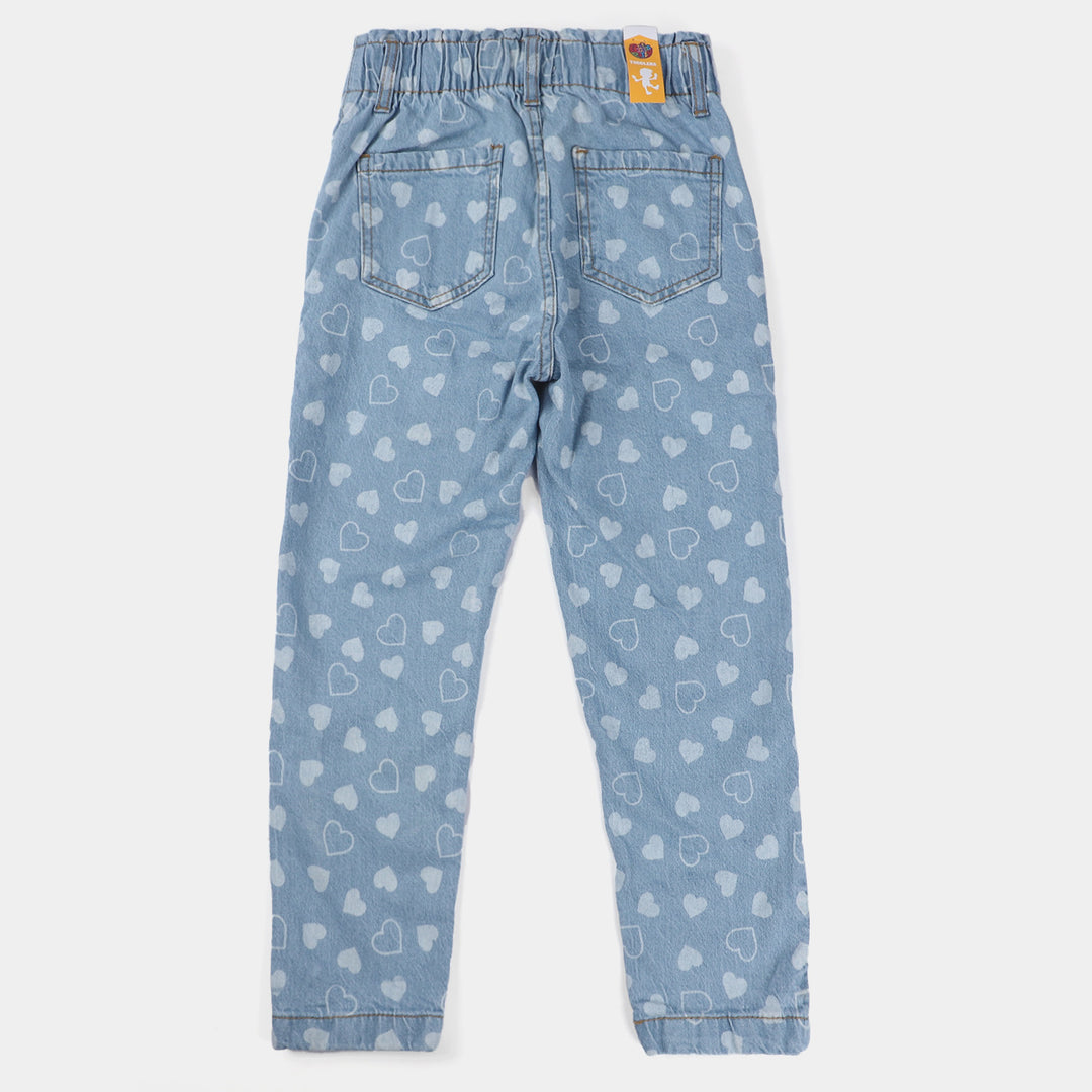 Girls Denim Pant Hearts-Mid Blue