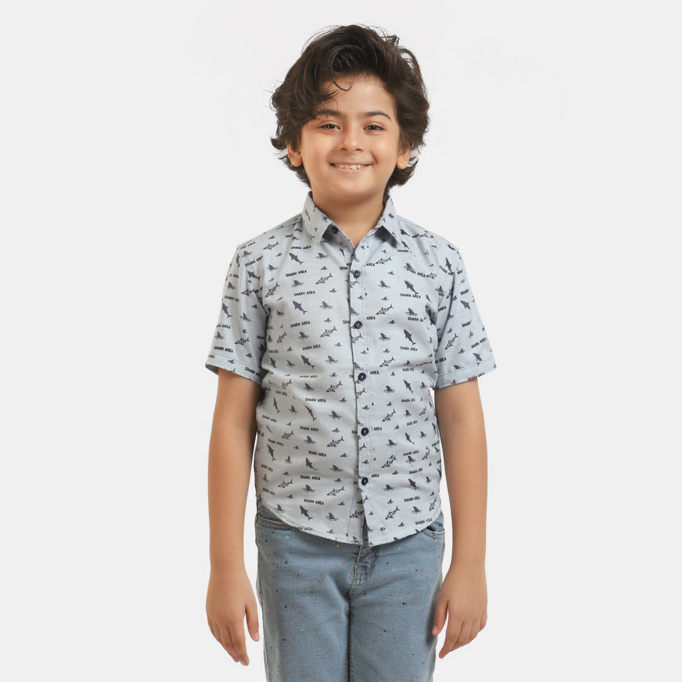 Boys Oxford Casual Shirt Shark - Light BLUE