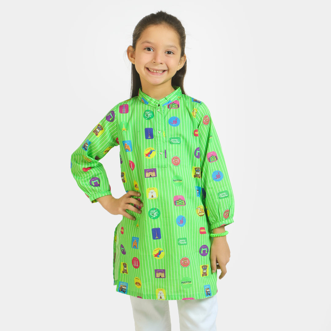 Girls Independence Kurti Jeevay Jeevay Pakistan - Green