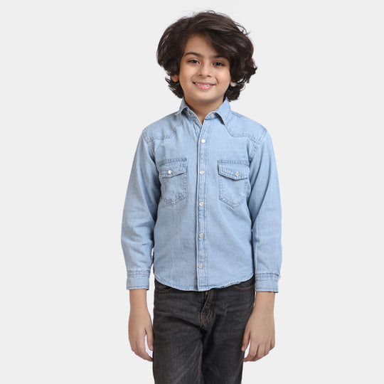 Boys Denim Casual Shirt Happy-L/BLUE