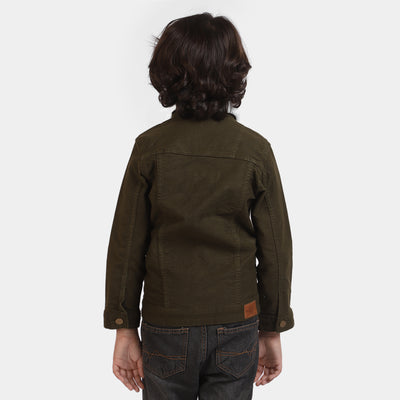 Boys Cotton Jacket Collar Sherpa-Olive Green