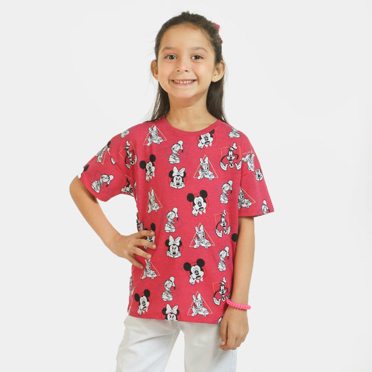 Girls Jersey T-Shirt Character - Hot Pink