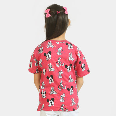 Girls Jersey T-Shirt Character - Hot Pink