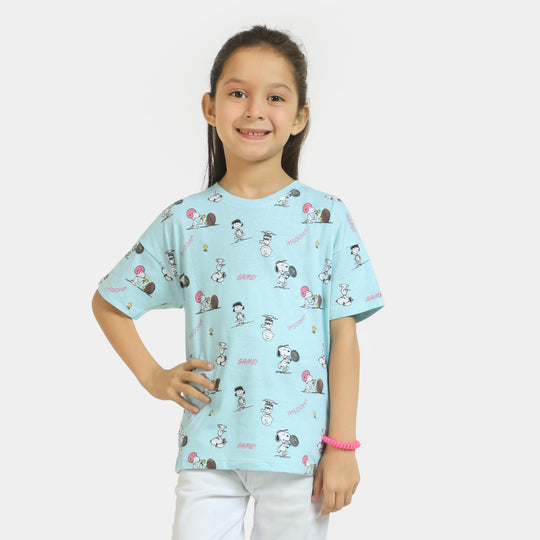 Girls T-Shirt Character Printed- Sky Blue