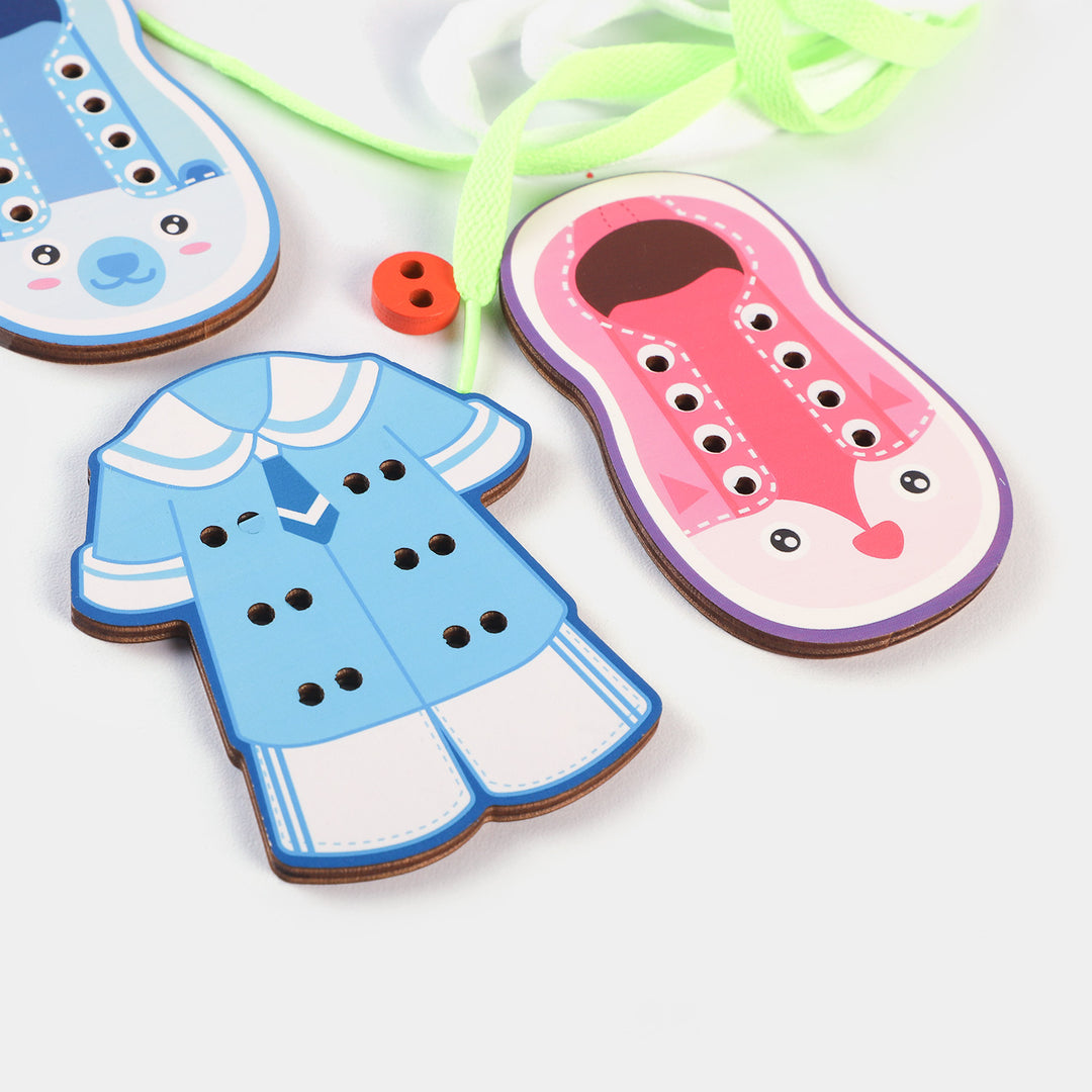 Lace Up Buttons Wooden Toy For Kids