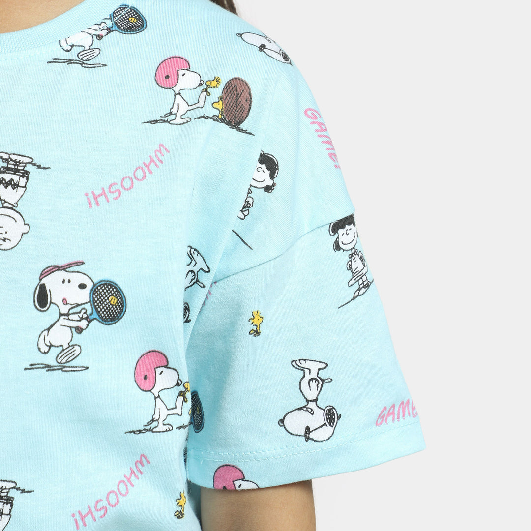 Girls T-Shirt Character Printed- Sky Blue