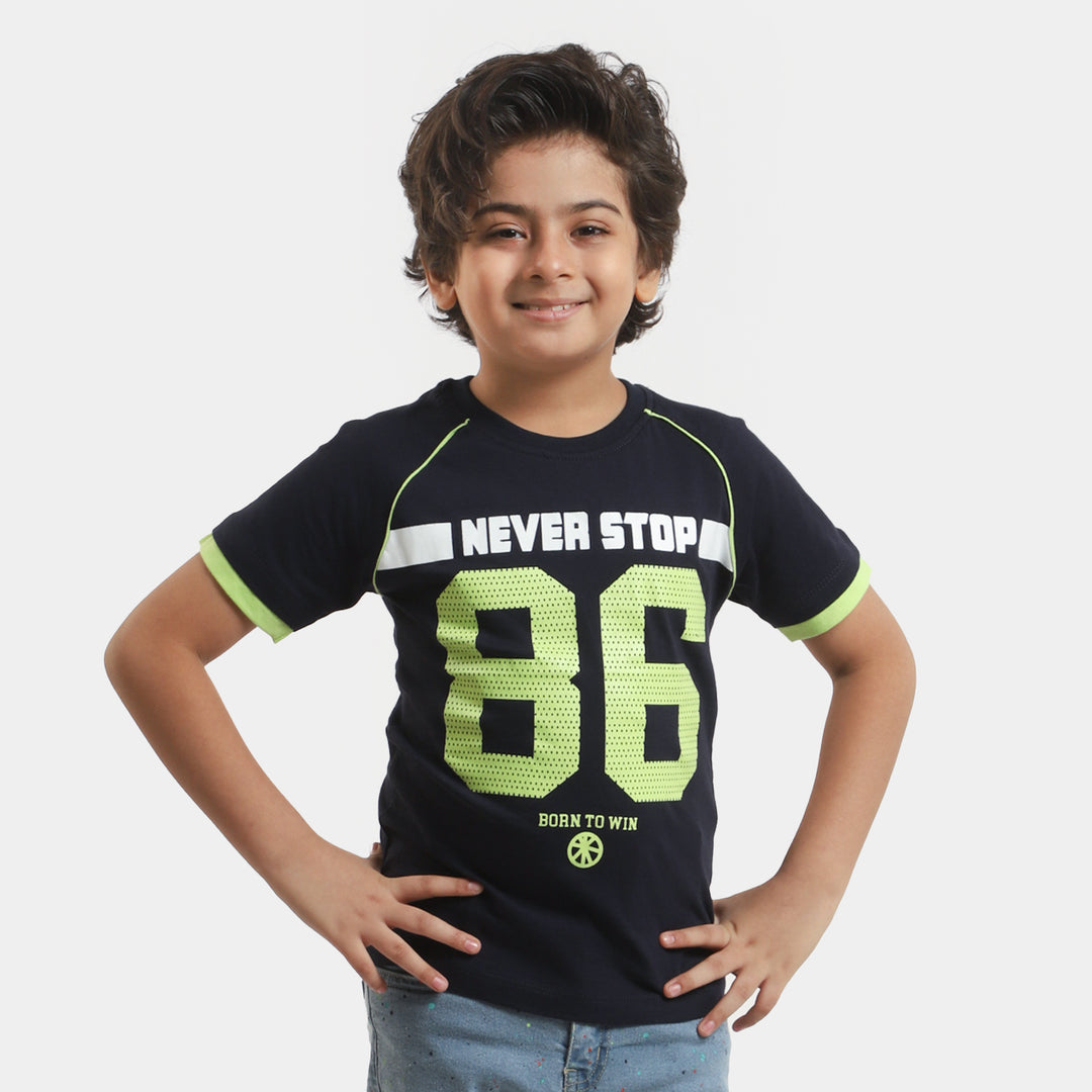 Boys Cotton T-Shirt Never Stop - NAVY