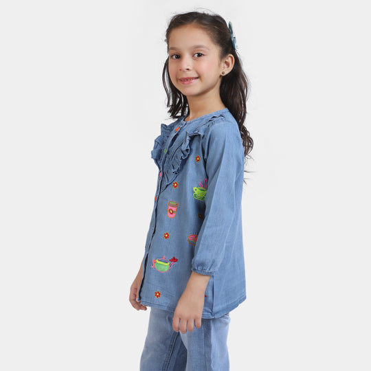 Girls Top Denim AOE Cup-LIGHT BLUE