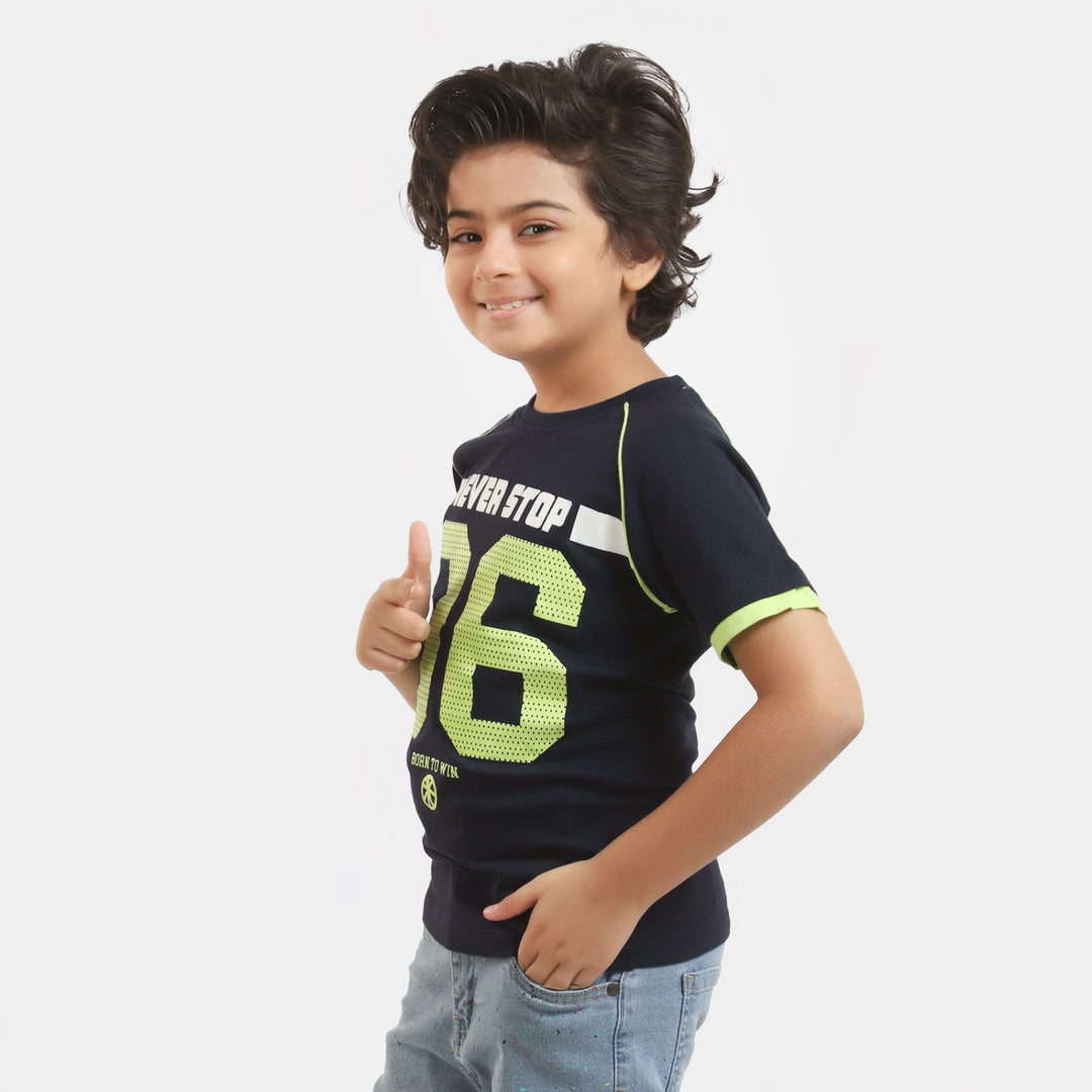 Boys Cotton T-Shirt Never Stop - NAVY