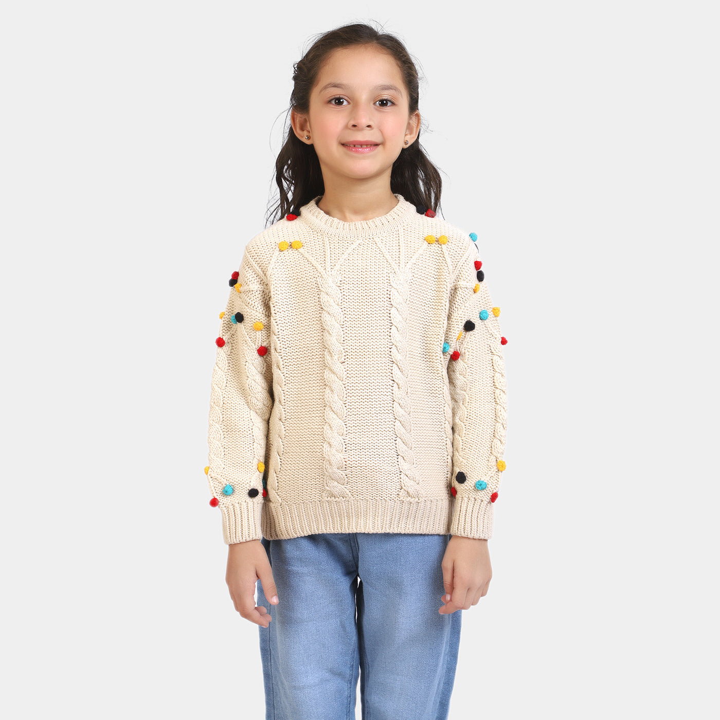 Girls Knitted Sweater - Beige