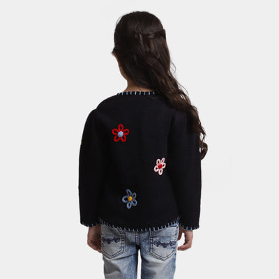 Girls Knitted Flower Sweater -NAVY