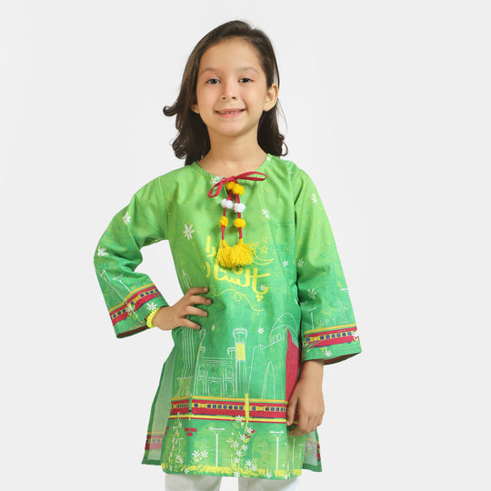 Girls Cotton independence Kurti Azadi Train - Green