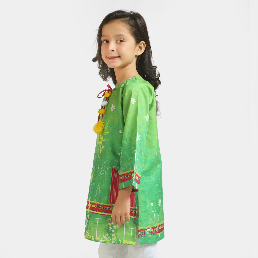 Girls Cotton independence Kurti Azadi Train - Green