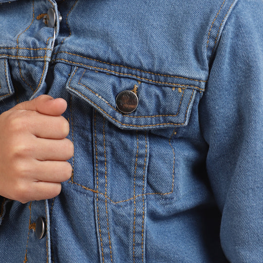 Girls Denim Jacket Fringes-LIGHT BLUE