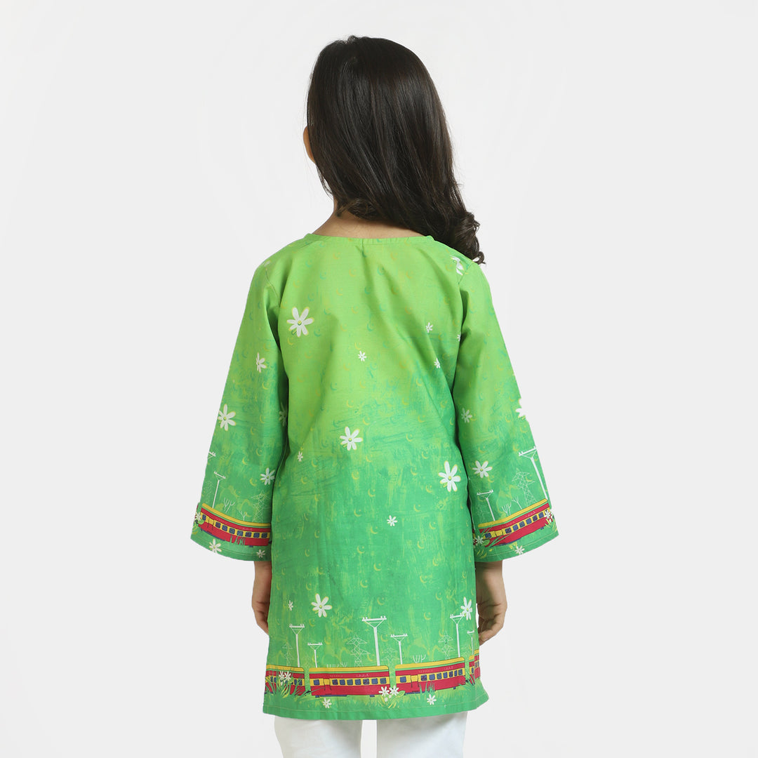 Girls Cotton independence Kurti Azadi Train - Green