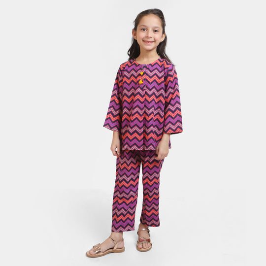 Girls Cotton 2PC Suit Co-Ord -Multi