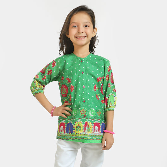 Girls Cotton independence Top Mandala - Green