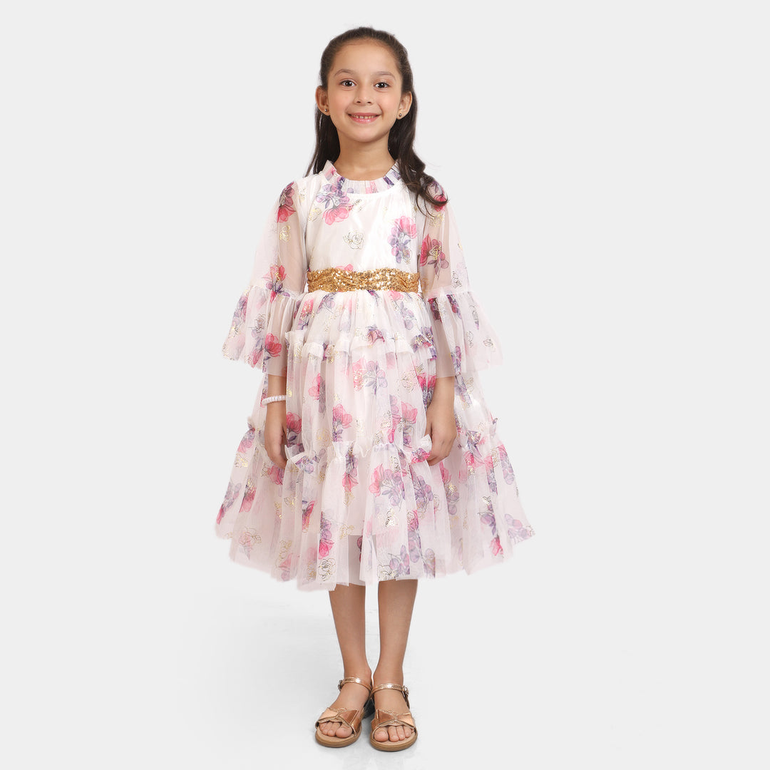 Girls Fancy Frock Floral-Pink