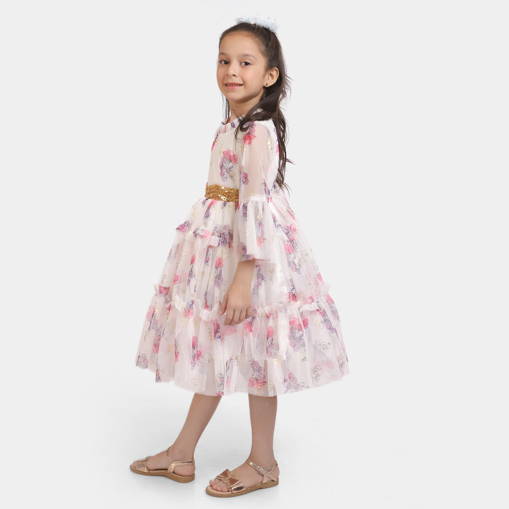 Girls Fancy Frock Floral-Pink