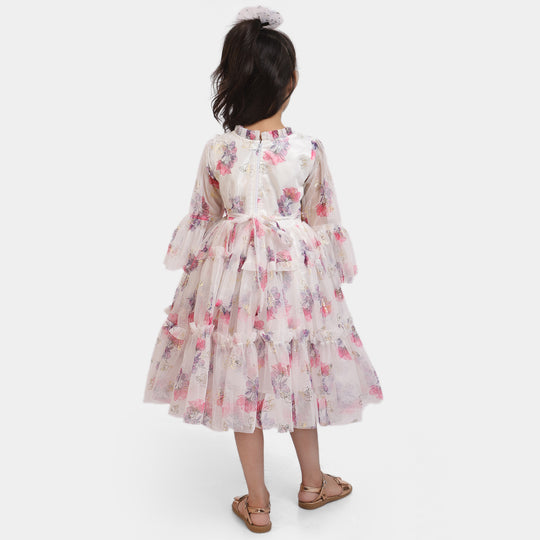 Girls Fancy Frock Floral-Pink