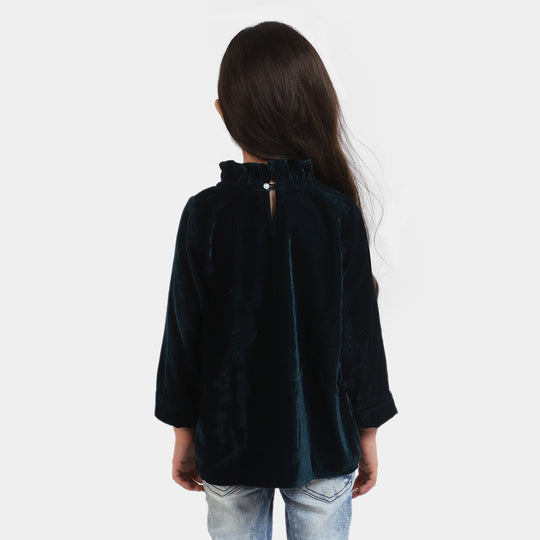 Girls Velvet Top Pearl Charm-Sea Green