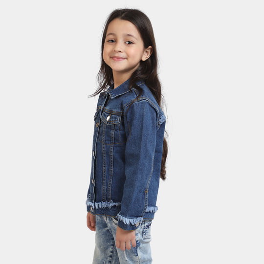 Girls Denim Jacket Fringes-DARK BLUE