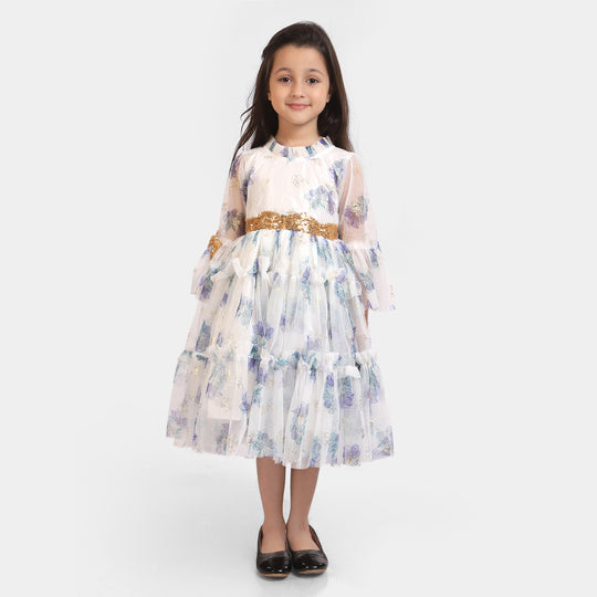 Girls Fancy Frock Floral-Blue