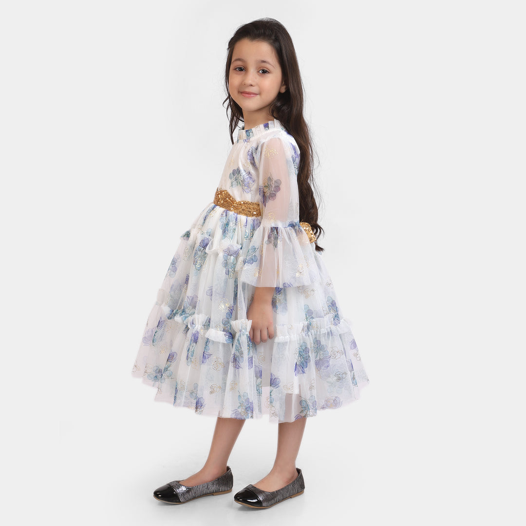 Girls Fancy Frock Floral-Blue