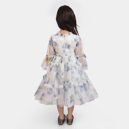 Girls Fancy Frock Floral-Blue