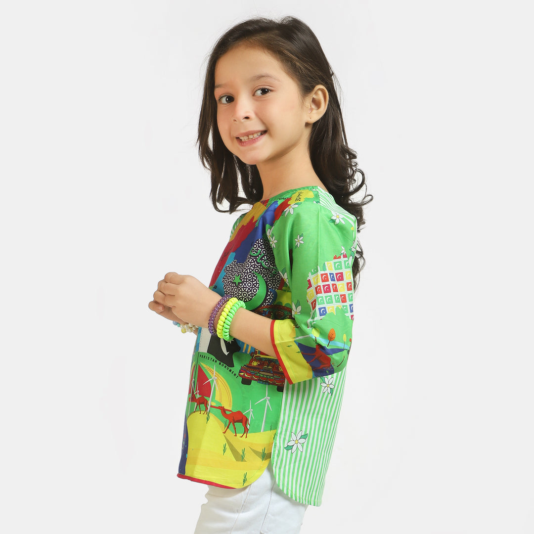 Girls Cotton independence Top Mera Pakistan - Green