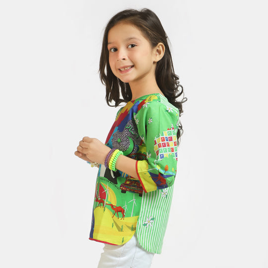 Girls Cotton independence Top Mera Pakistan - Green