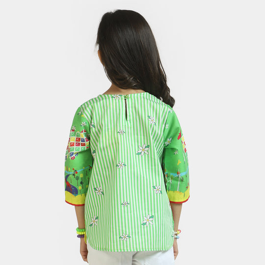 Girls Cotton independence Top Mera Pakistan - Green