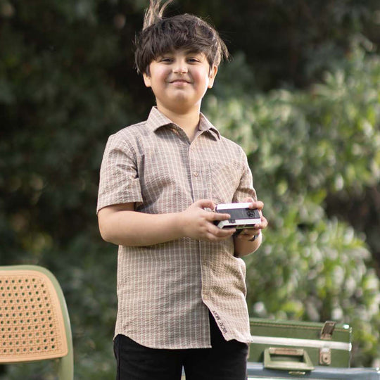 Boys Yarn Dyed Shirt (Chilling All Day) - Brown