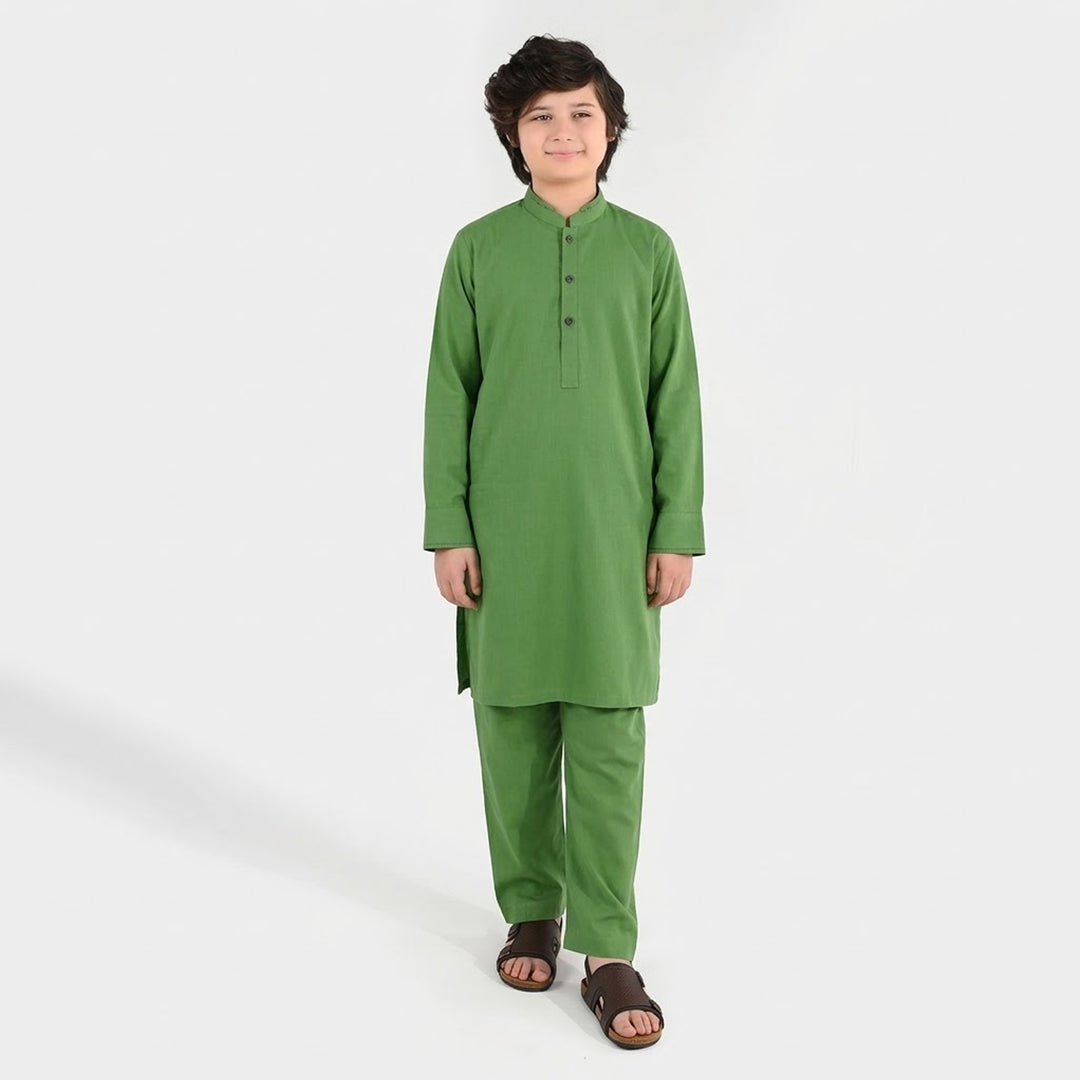 Boys Cotton Kurta Pajama Suit (Forest ELF) - Green