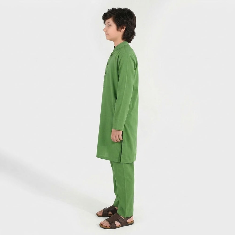 Boys Cotton Kurta Pajama Suit (Forest ELF) - Green