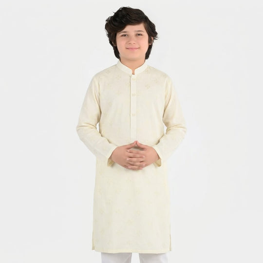 Boys Poly Viscose Basic Kurta (After Glow) - Light Yellow
