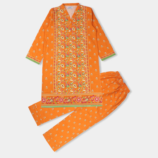 Teens Girls khaddar  2PCs Suit Goldy-ORANGE