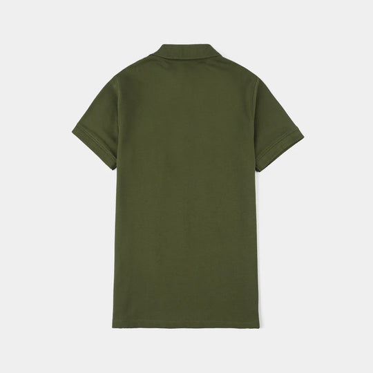 Boys Cotton PK Polo (Waves) - Olive Green