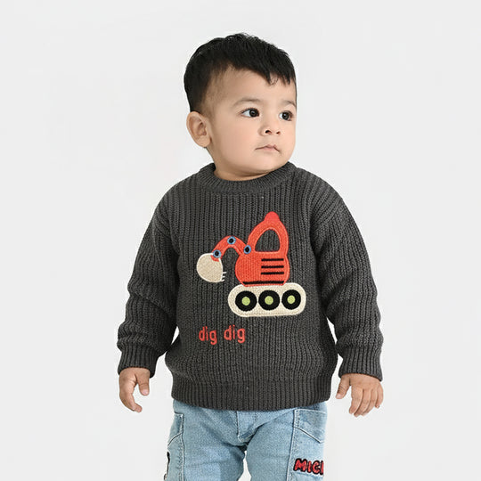 Infant Boys Acrylic Sweater-Dig Dig-GREY