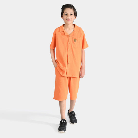 Boys Popcorn Knitted 2 Piece Palm Tree-Orange Ochre