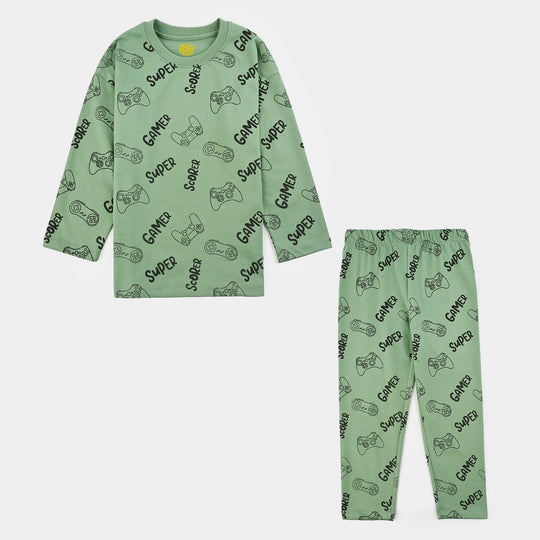 Boys Poly Twill Night Suit Gamer-Green. Bay