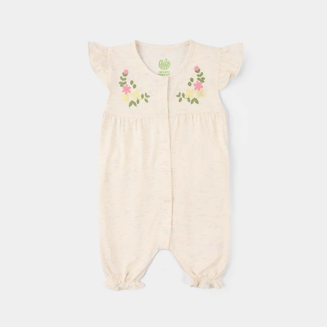 Infant Girls Cotton Jersey Knitted Romper (Ruffle Detail) - Strawberry/White