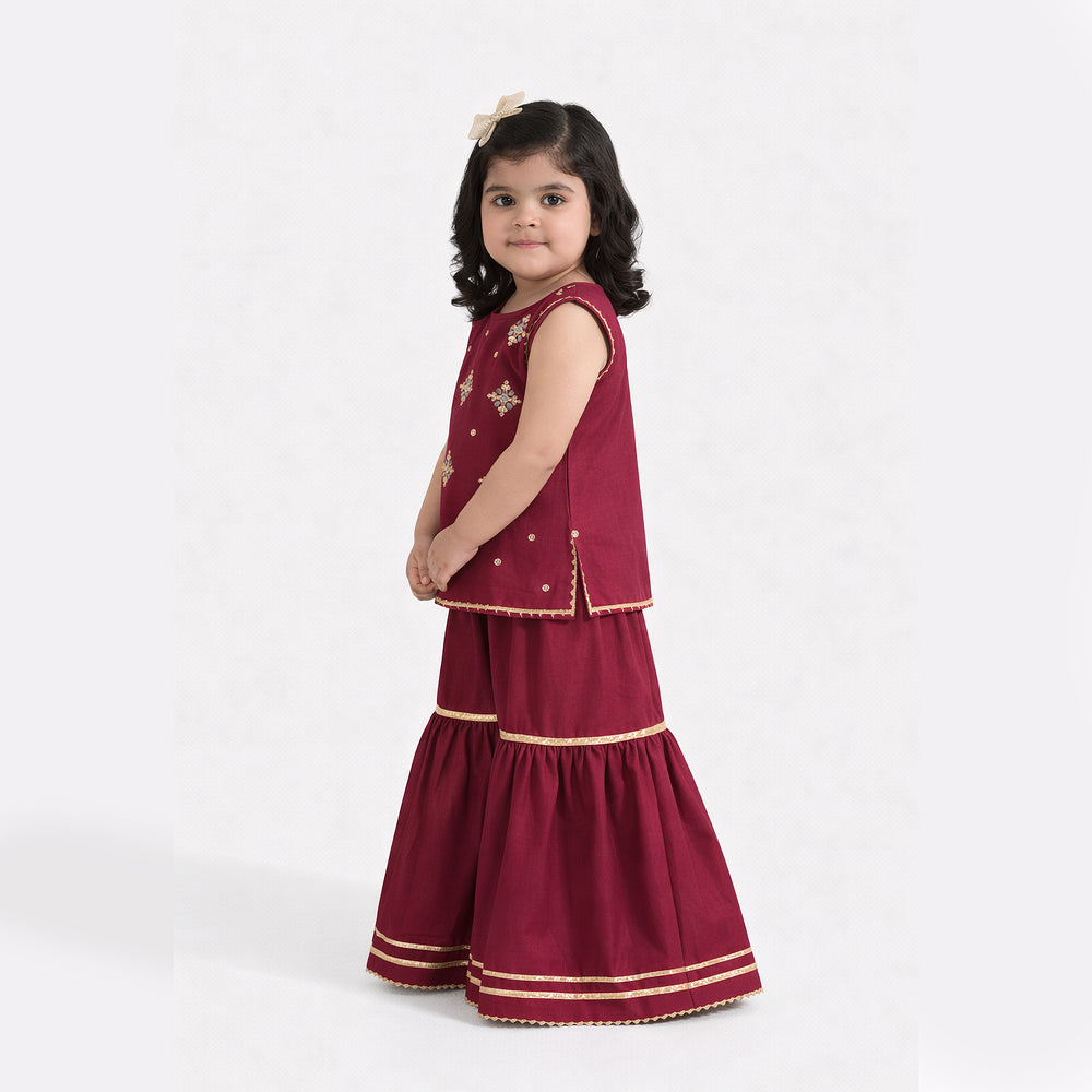 Infant Girls Raw Silk 2Pcs Chanda - Burgundy