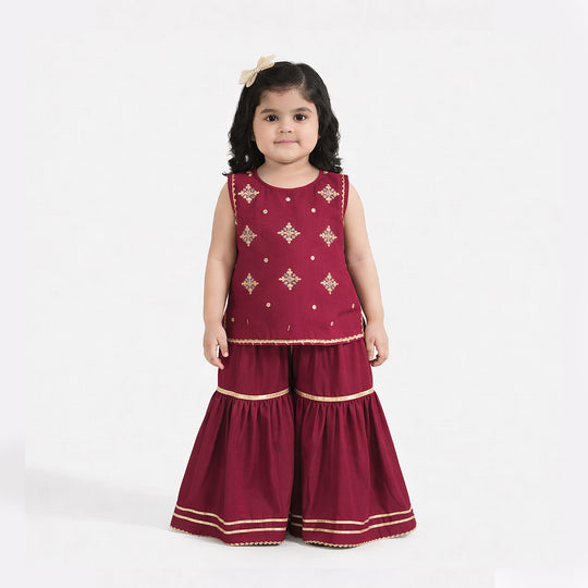 Infant Girls Raw Silk 2Pcs Chanda - Burgundy