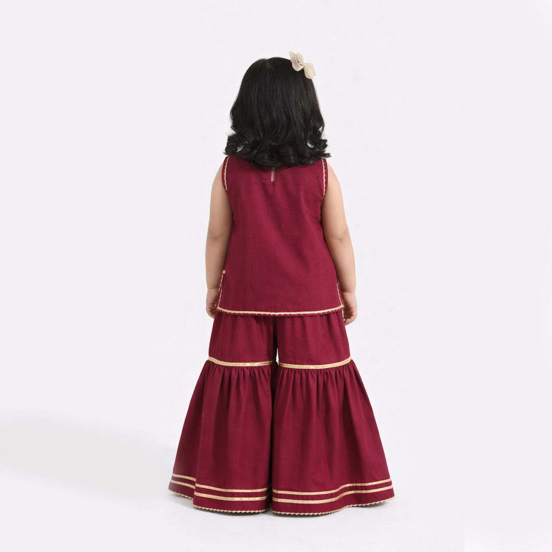 Infant Girls Raw Silk 2Pcs Chanda - Burgundy