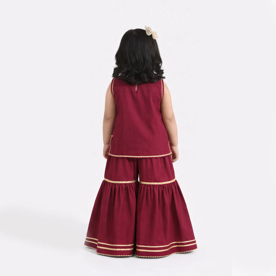 Infant Girls Raw Silk 2Pcs Chanda - Burgundy