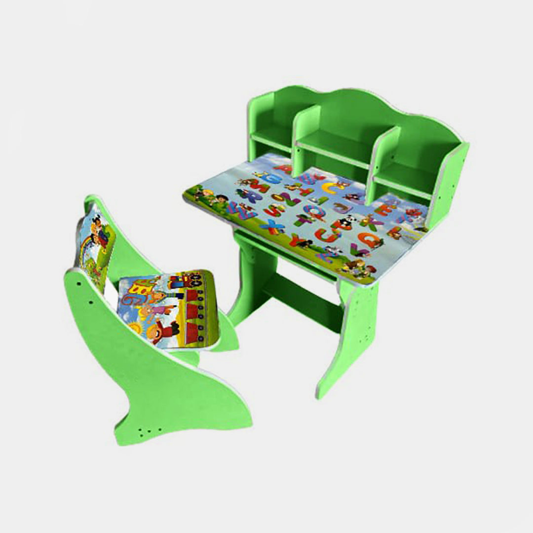 Multipurpose Adjustable Character Printed Study Activity Table With 1 Chair- Green